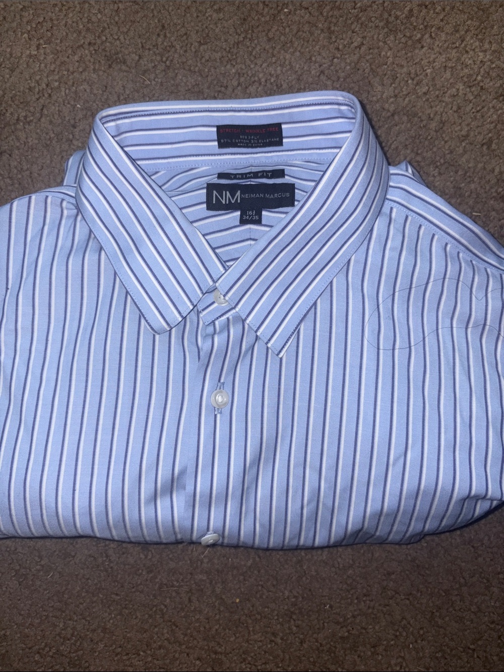 Neiman Marcus Men’s Blue and White Striped Dress Shirt long sleeves